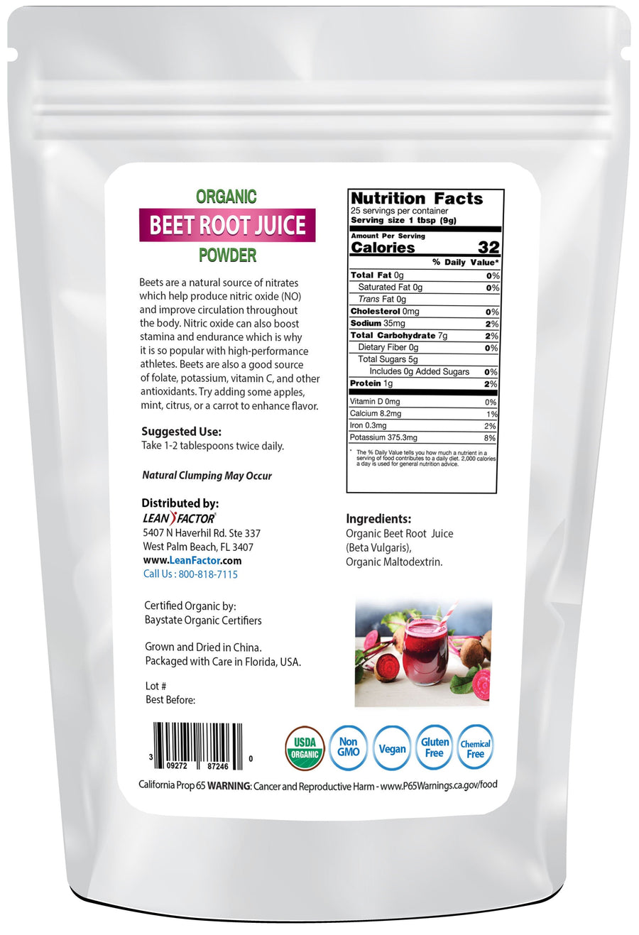 Beet Root Juice Powder - Organic General Health Lean Factor 