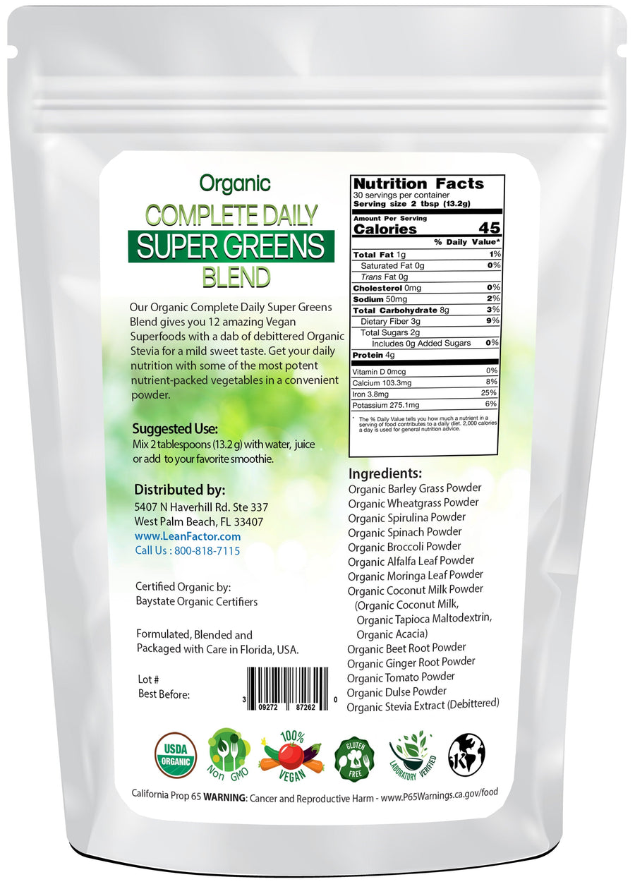 Complete Daily Super Greens Blend - Organic Weight Loss Lean Factor 